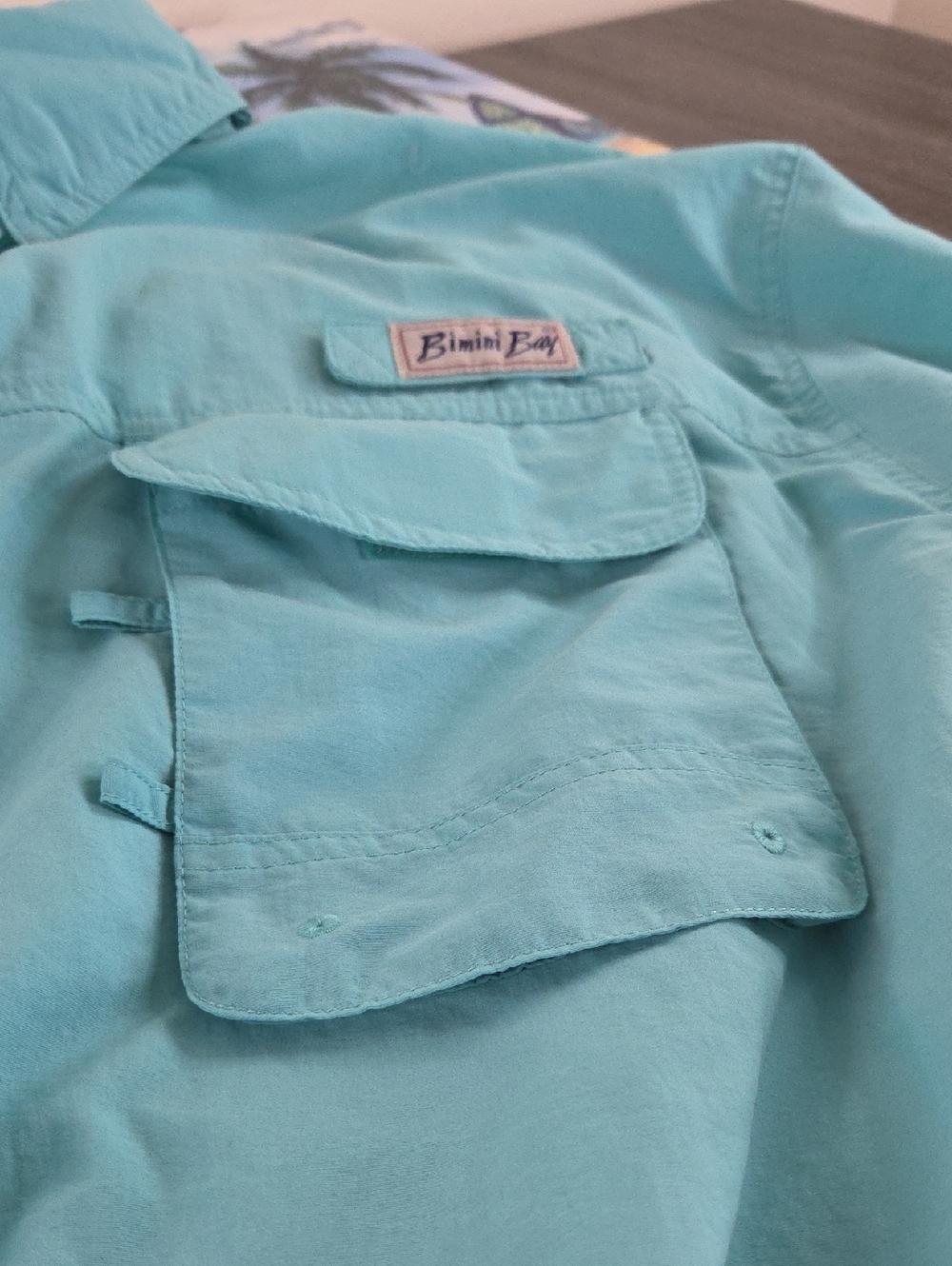 BIMINI BAY XXL Mens Fishing Shirt turquoise short-sleeve button-up shirt UPF 35 - Picture 9 of 16